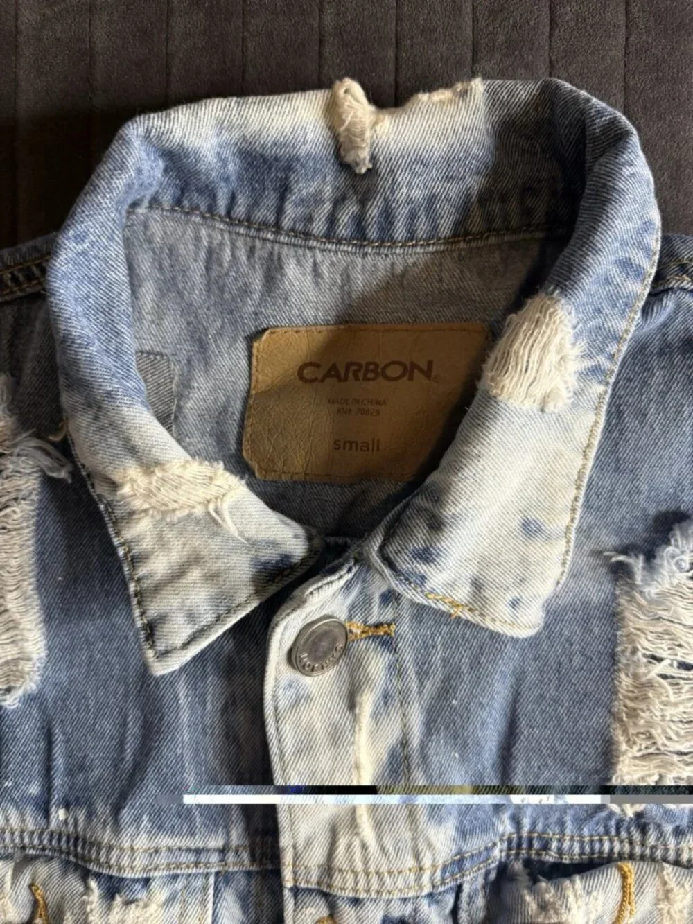 Carbon Blue Distressed Vest Button Logo Men Regular Size S Mid-Length Casual - Picture 3 of 3